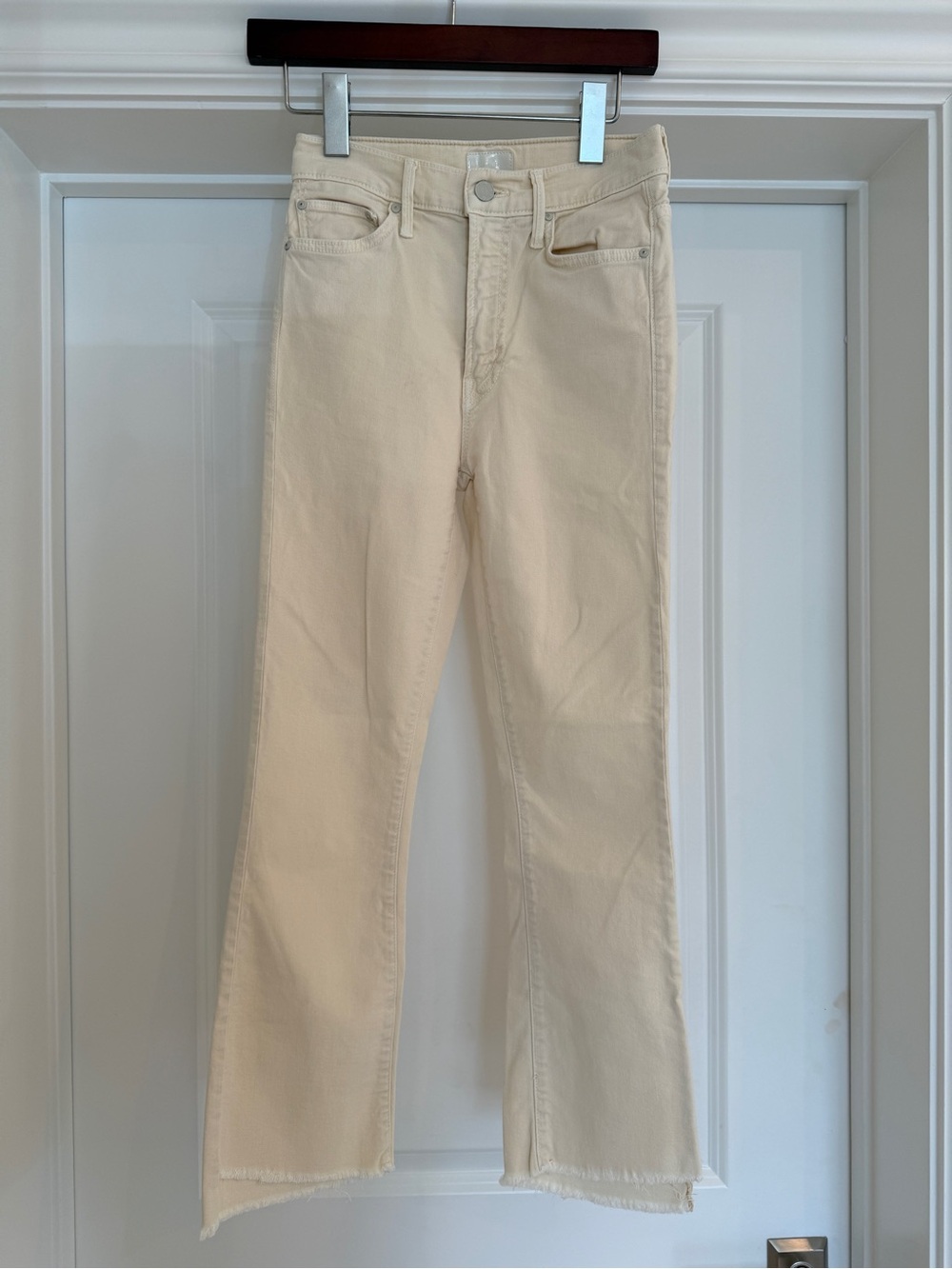 MOTHER THE INSIDER CROP STEP FRAY Cream High-Rise Wide-Leg Jeans